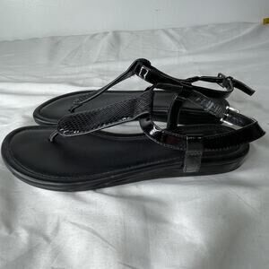 Cole Haan Shoes Womens Size 8.5 Black Sandals Slingback Thong Snake Embossed